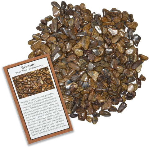 Tumbled Bronzite Chip Stones with ID Card - Natural Earth Mined Brazilian (Not China) Polished Rocks.