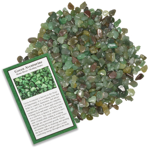 Tumbled Green Aventurine Chip Stones with ID Card - Natural Earth Mined Brazilian (Not China) Polished Rocks.