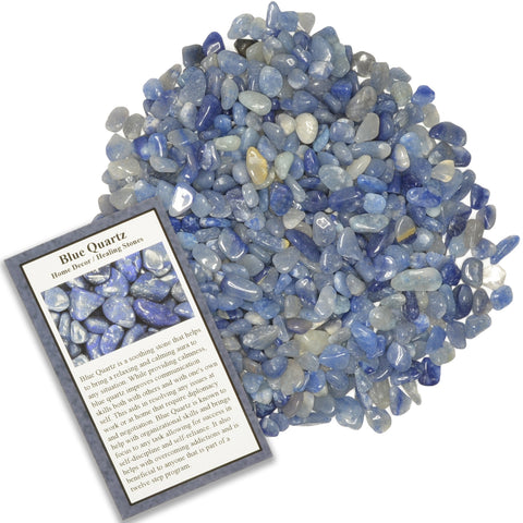 Tumbled Blue Quartz Chip Stones with ID Card - Natural Earth Mined Brazilian (Not China) Polished Rocks.

