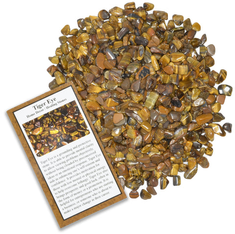 Tumbled Tiger Eye Chip Stones with ID Card - Natural Earth Mined Brazilian (Not China) Polished Rocks.
