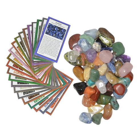 2 lbs Medium Tumbled Polished Natural Gem Stones with Educational Rock Information Cards