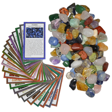 2 lbs Small Tumbled Polished Natural Gem Stones with Educational Rock Information and Identification Cards - avg 0.25" to 0.75"


