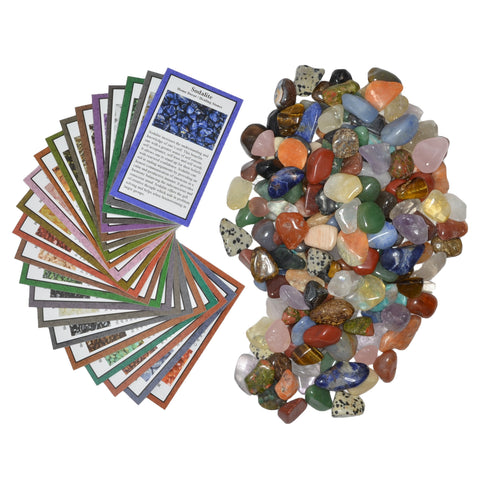 2 lbs XSmall Tumbled Polished Natural Gem Stones with Educational Rock Information and Identification Cards - avg 0.25" to 0.75"