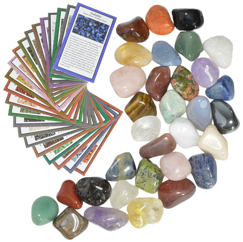 3 lbs Large Tumbled Polished Natural Gem Stones with Educational Rock Information and Identification Cards - avg 0.35" to 0.75"