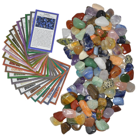 3 lbs Small Tumbled Polished Natural Gem Stones with Educational Rock Information and Identification Cards - avg 0.35" to 0.75"

