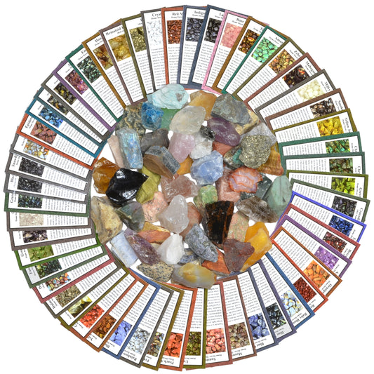 50 Different Rough Stones with Identification Cards - The Best Starter Rock Collection and Activity Kit Including Stones from Brazil, Madagascar, Mexico, Asia, India and More!