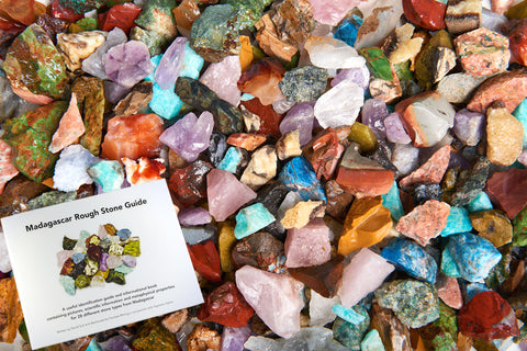 3 lbs Rough Madagascar Stone Mix with 30 Page Stone Info Book - Small - 0.75" to 1.25" Avg
