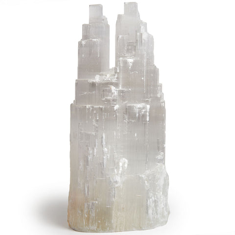 Handcrafted Natural Selenite Double Skyscraper Lamps - 12 Inch Avg.