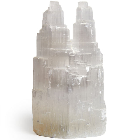 Handcrafted Natural Selenite Double Skyscraper Lamp - 8 Inch Avg.